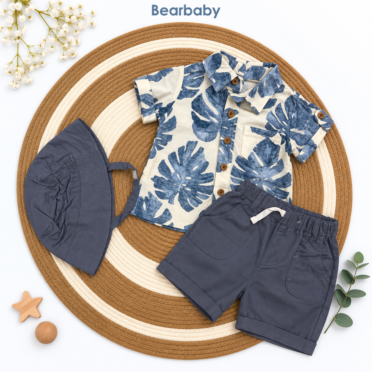 Bearbaby Blue Safari Baby T-Shirt, Shorts & Cap Set | 6M–24M  --6