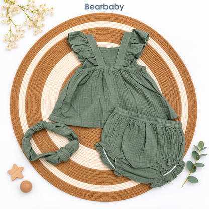 Bearbaby Sage Green Baby Girls Top & Bloomers Set | 3M–18M   --2