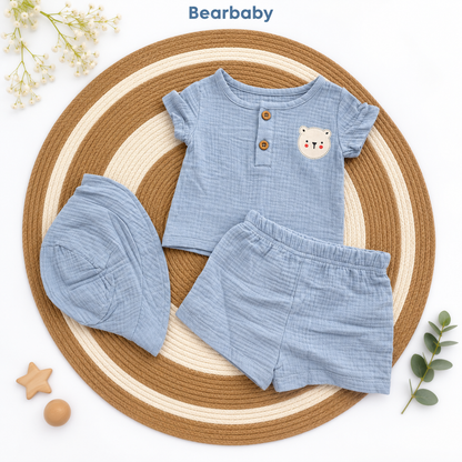 Bearbaby Beige Baby T-Shirt, Shorts & Hat Set | 3M-9M  --5
