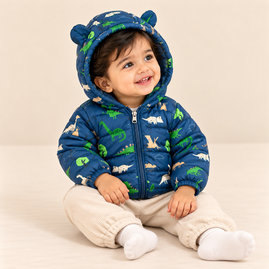 Bearbaby Baby Animal Ear Puffer Jacket | Hooded Printed Winter Jacket ---21