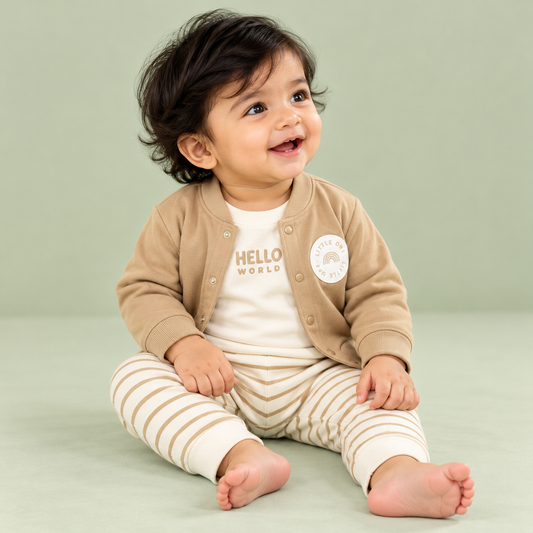 Bearbaby Baby 3-Piece Winter Outfit Set | Full Sleeve Top, Inner T-Shirt & Striped Pants ----1