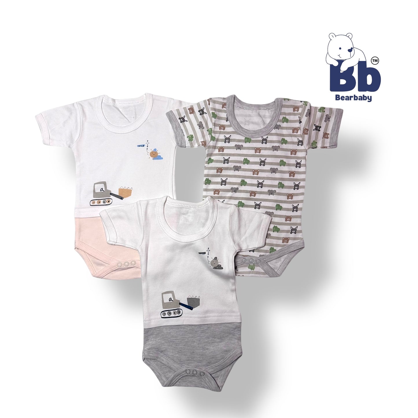 Baby Cotton Roamper/UniSex 0m-3m/Combo Pack of 3-Assorted Prints