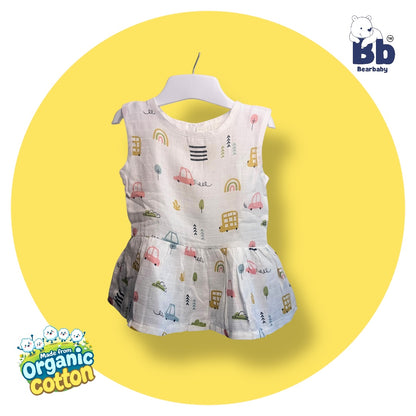 Baby Girl Organic Cotton Sleeveless Frock-Size6M-12M-Combo Pack of 3-Assorted Prints 2