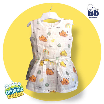 Baby Girl Organic Cotton Sleeveless Frock-Size6M-12M-Combo Pack of 3-Assorted Prints 4