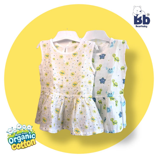 Baby Girl Organic Cotton Sleeveless Frock-Size6M-12M-Combo Pack of 2-Assorted Prints 2