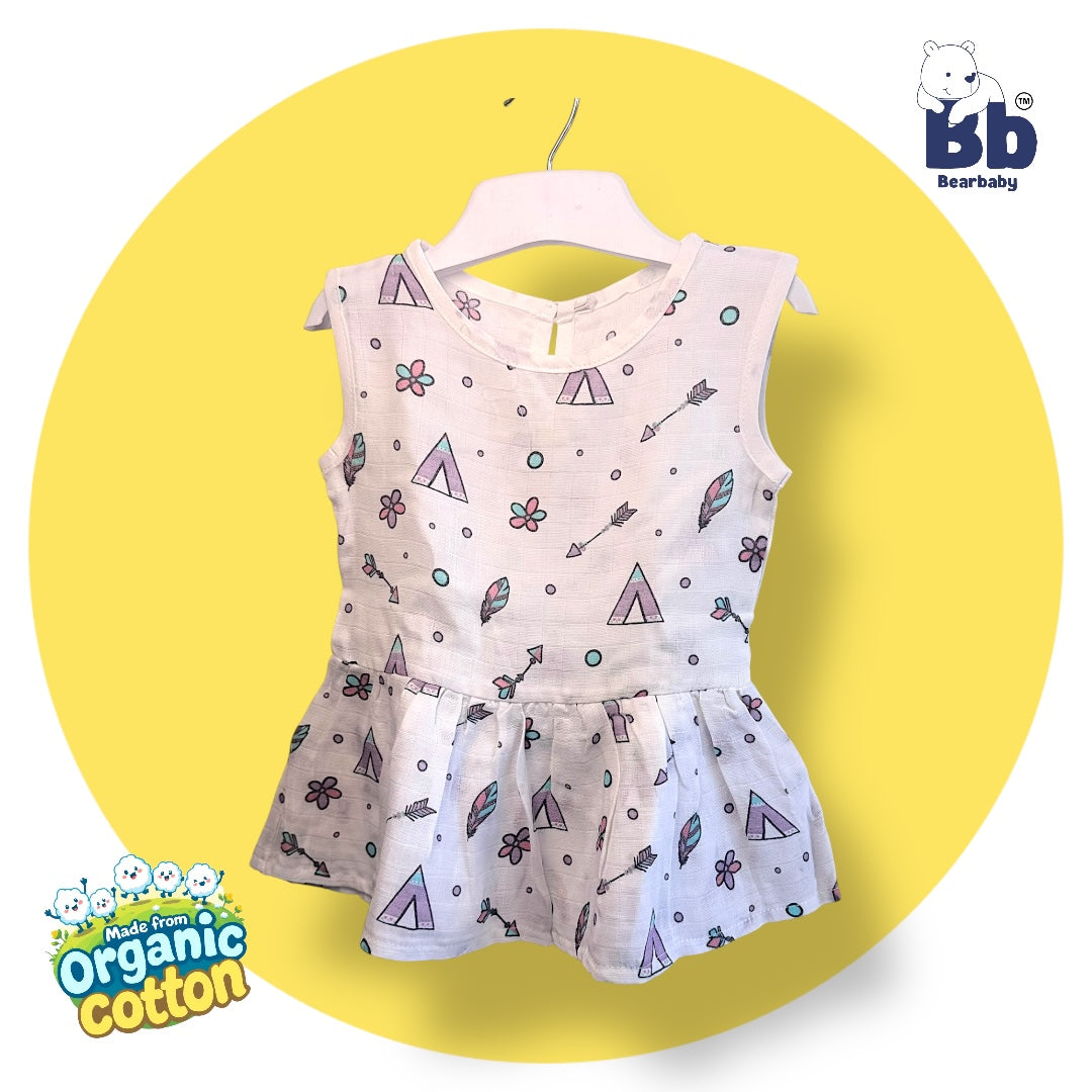 Baby Girl Organic Cotton Sleeveless Frock-Size6M-12M-Combo Pack of 2-Assorted Prints 3