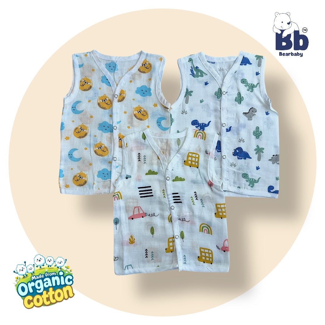 Baby Unisex Organic Cotton Muslin Jhabla -Size 3M to 6M-Combo Pack Of 3-Assorted Print 5