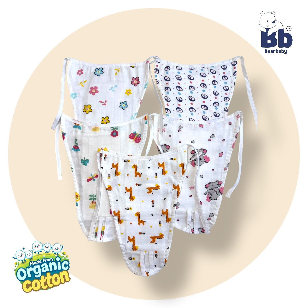 Organic Cotton 5Layer Insert Muslin Nappy -Size 3M to 6M-Combo Pack Of 5-Multi Print