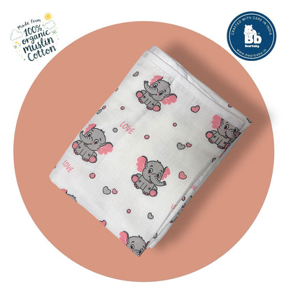 Muslin Hooded Towel for Newborn Baby-2Layer-Size 70cm*70cm-Baby Elephant Print