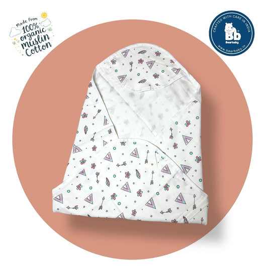 Organic Muslin Cotton Baby Burp Cloth by Bearbaby with Boho Teepee Print for Newborn Babies