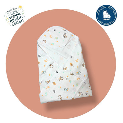 Muslin Hooded Towel for Newborn Baby-2Layer-Size 70cm*70cm-Combo Pack of 2 Multi Primts
