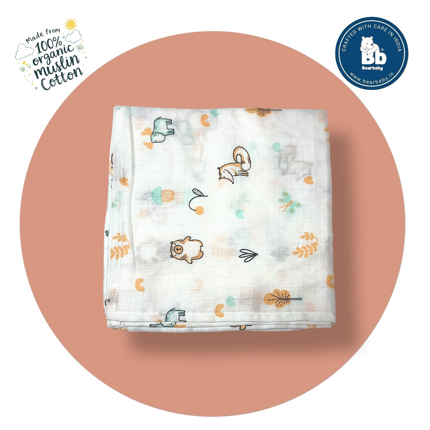 Muslin Soft Cotton Swaddle/Baby Wrapper-Size 100cm*100cm-Combo Pack of 3-Assorted Prints2