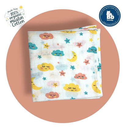 Muslin Soft Cotton Swaddle/Baby Wrapper-Size 100cm*100cm-Combo Pack of 3-Assorted Prints3