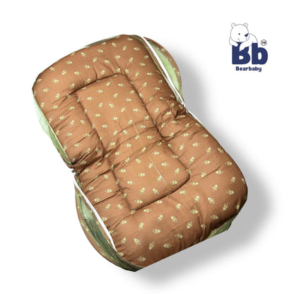Baby Bed with Thick Mattress & Mosquito Net & Neck Pillowwith Zip Closure-Owl