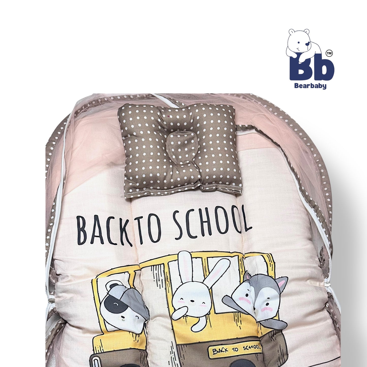 Baby Bed with Thick Mattress & Mosquito Net & Neck Pillowwith Zip Closure-Back to School