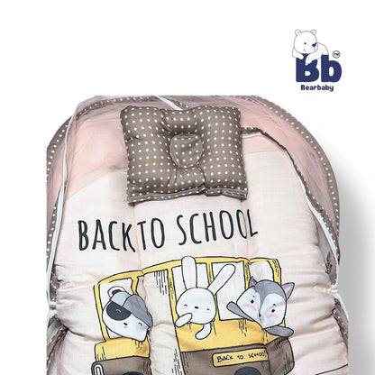 Baby Bed with Thick Mattress & Mosquito Net & Neck Pillowwith Zip Closure-Back to School