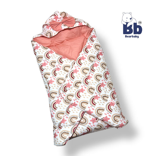 Cotton Quilted Hooded Wrapper/Blanket For Baby-Rainbow Print