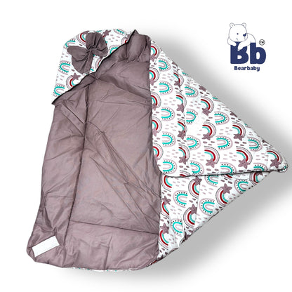 Cotton Quilted Hooded Wrapper/Blanket For Baby-Rainbow Print