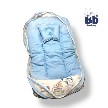 Premium EmbroideryBaby Bed with Thick Mattress & Mosquito Net & Neck Pillowwith Zip Closure