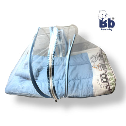 Premium EmbroideryBaby Bed with Thick Mattress & Mosquito Net & Neck Pillowwith Zip Closure