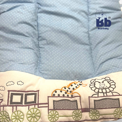 Premium EmbroideryBaby Bed with Thick Mattress & Mosquito Net & Neck Pillowwith Zip Closure