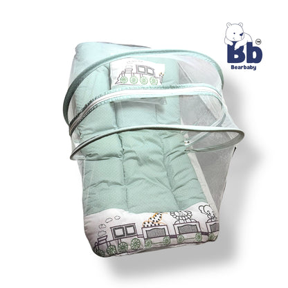 Premium EmbroideryBaby Bed with Thick Mattress & Mosquito Net & Neck Pillowwith Zip Closure