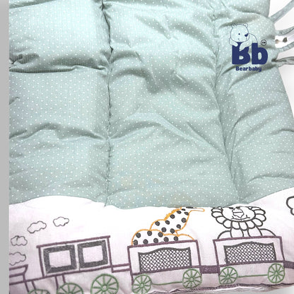 Premium EmbroideryBaby Bed with Thick Mattress & Mosquito Net & Neck Pillowwith Zip Closure