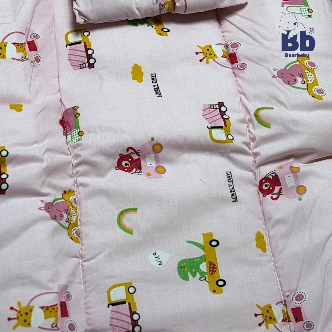 Baby Bed with Thick Mattress & Mosquito Net & Neck Pillowwith Zip Closure-Animal Print
