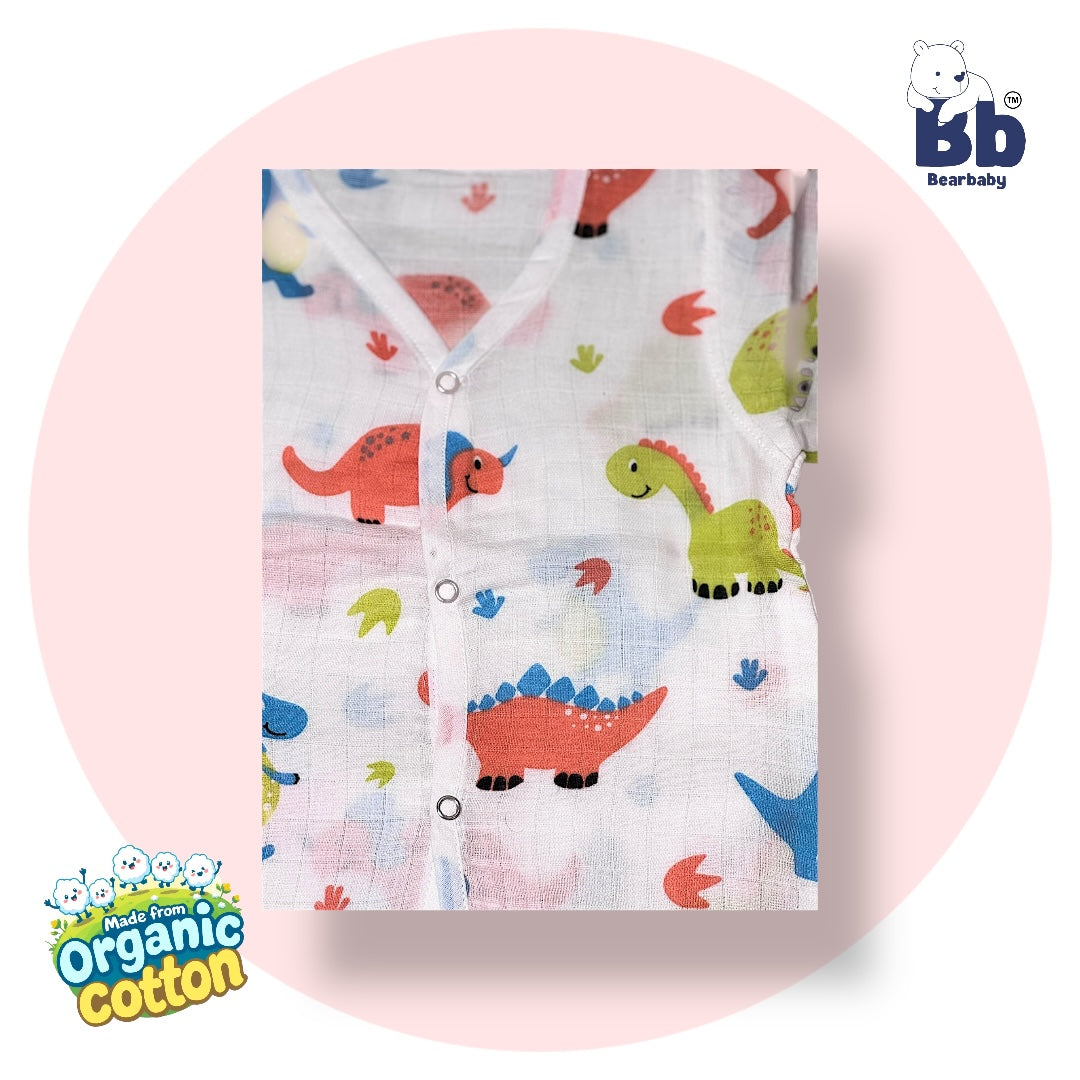 Baby Unisex Organic Cotton Muslin Full Sleeves Jhabla & Payjama Set - Size 9m-12m-Rino Print