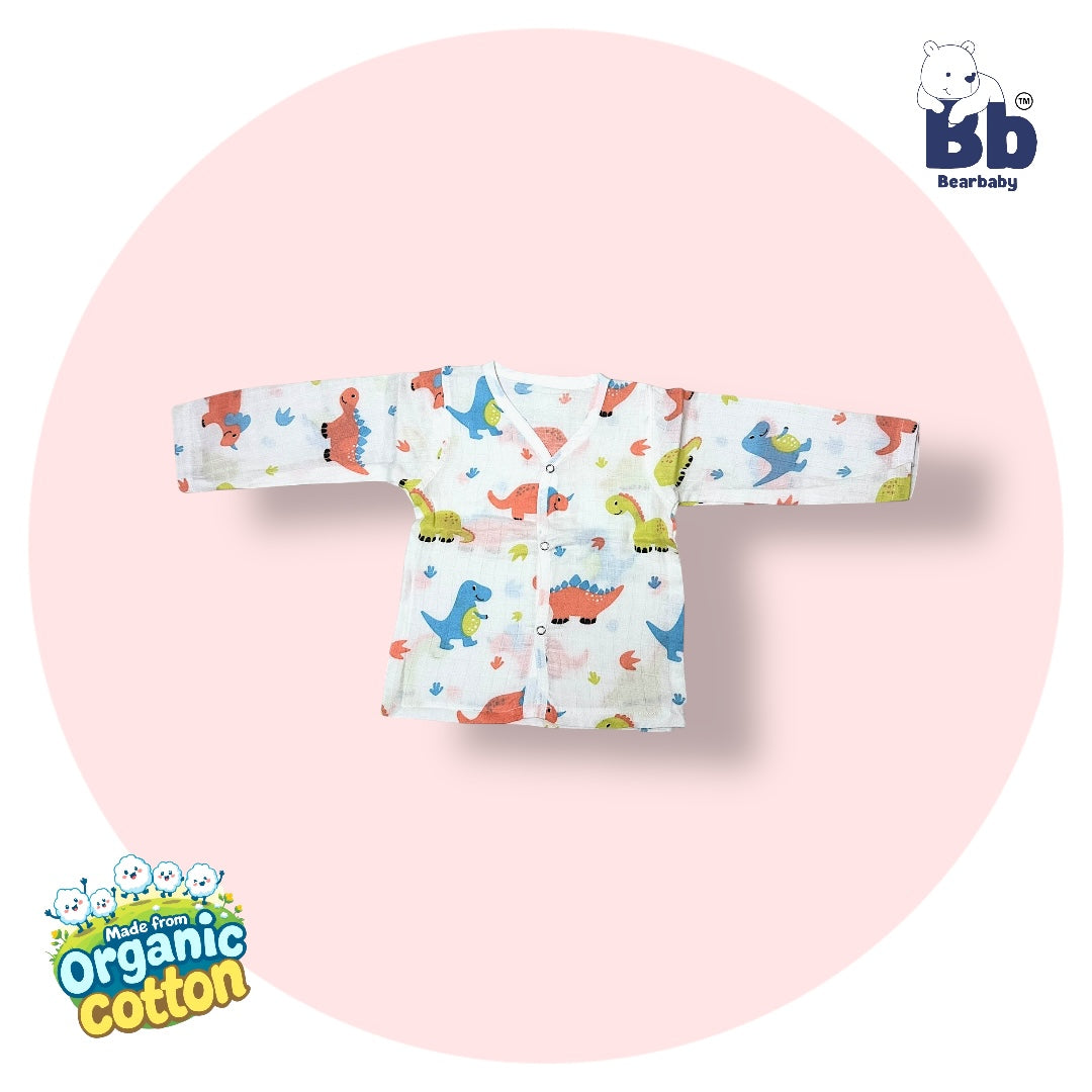 Baby Unisex Organic Cotton Muslin Full Sleeves Jhabla & Payjama Set - Size 9m-12m-Rino Print