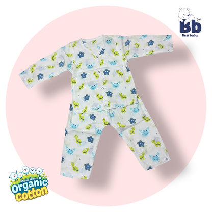 Baby Unisex Organic Cotton Muslin Full Sleeves Jhabla & Payjama Set - Size 9m-12m-Trutle Print