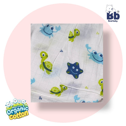 Baby Unisex Organic Cotton Muslin Full Sleeves Jhabla & Payjama Set - Size 9m-12m-Trutle Print
