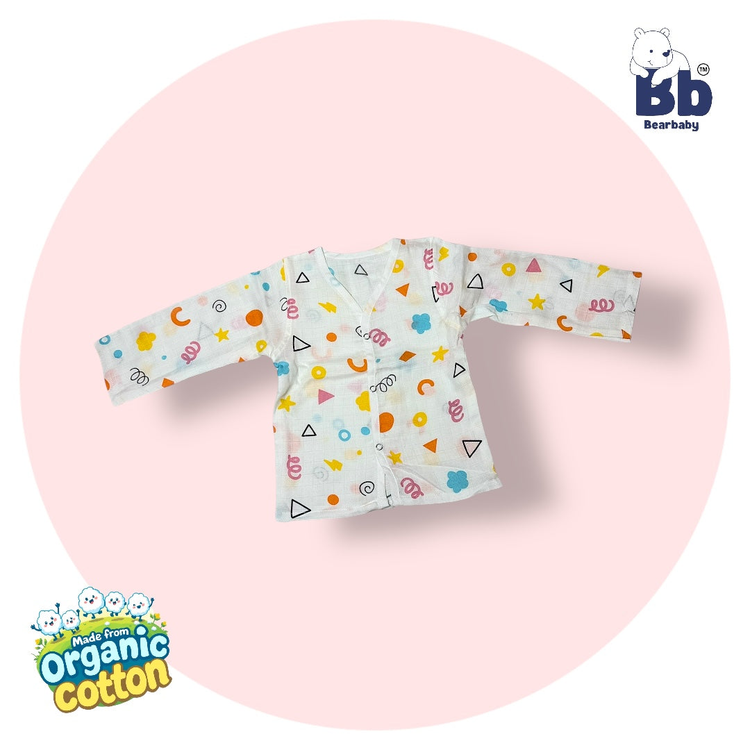 Baby Unisex Organic Cotton Muslin Full Sleeves Jhabla & Payjama Set - Size 9m-12m-Shape Pattern