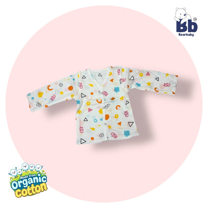 Baby Unisex Organic Cotton Muslin Full Sleeves Jhabla & Payjama Set - Size 9m-12m-Shape Pattern