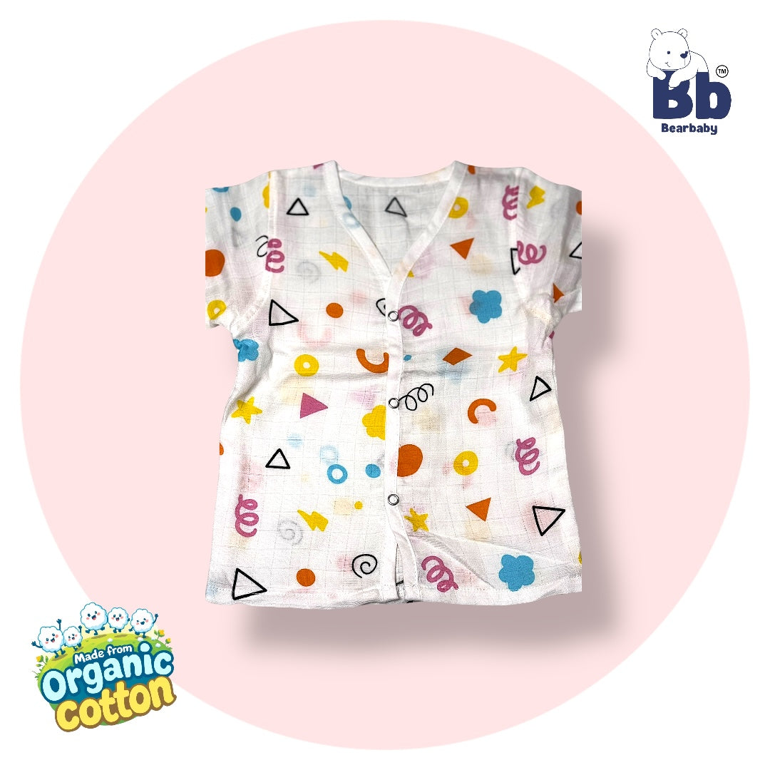 Baby Unisex Organic Cotton Muslin Full Sleeves Jhabla & Payjama Set - Size 9m-12m-Shape Pattern