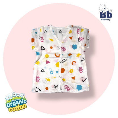 Baby Unisex Organic Cotton Muslin Full Sleeves Jhabla & Payjama Set - Size 9m-12m-Shape Pattern
