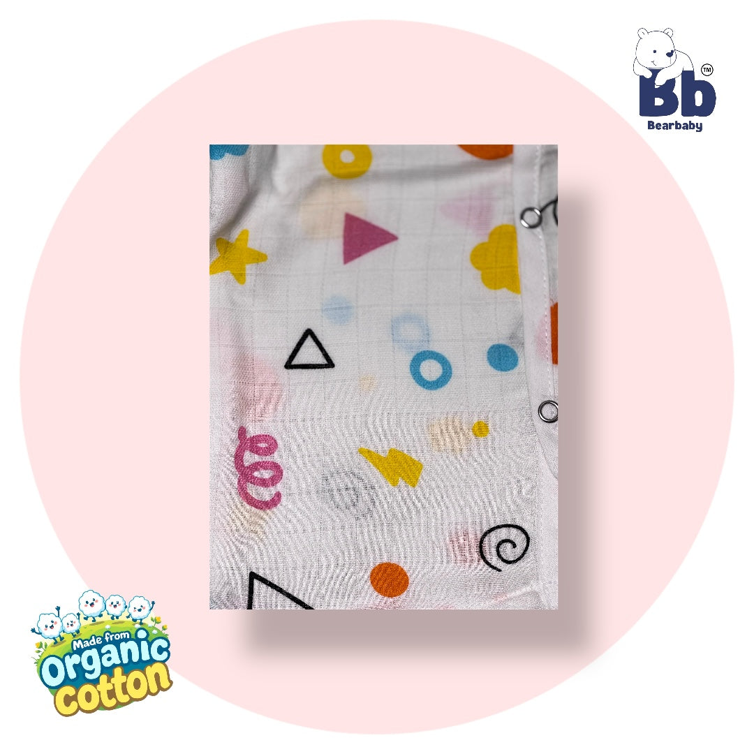 Baby Unisex Organic Cotton Muslin Full Sleeves Jhabla & Payjama Set - Size 9m-12m-Shape Pattern