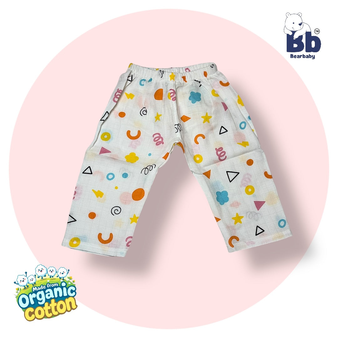 Baby Unisex Organic Cotton Muslin Full Sleeves Jhabla & Payjama Set - Size 9m-12m-Shape Pattern