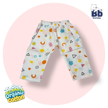 Baby Unisex Organic Cotton Muslin Full Sleeves Jhabla & Payjama Set - Size 9m-12m-Shape Pattern