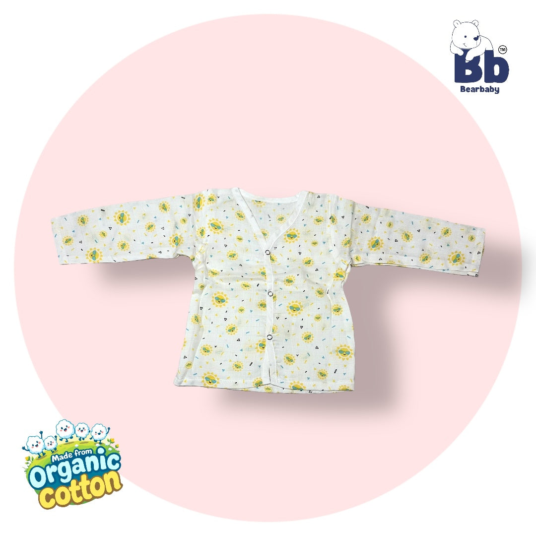 Baby Unisex Organic Cotton Muslin Full Sleeves Jhabla & Payjama Set - Size 6m-9m-Sun Print