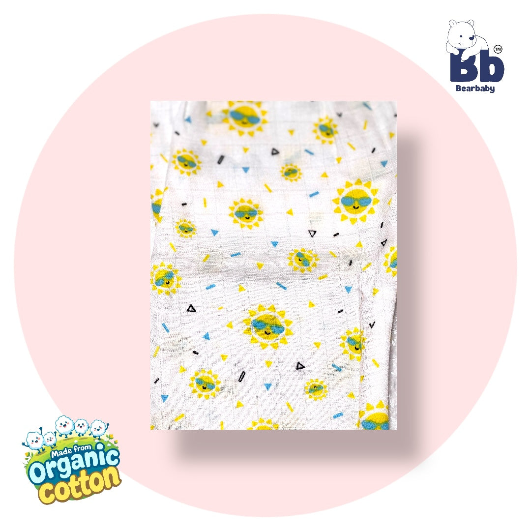 Baby Unisex Organic Cotton Muslin Full Sleeves Jhabla & Payjama Set - Size 6m-9m-Sun Print