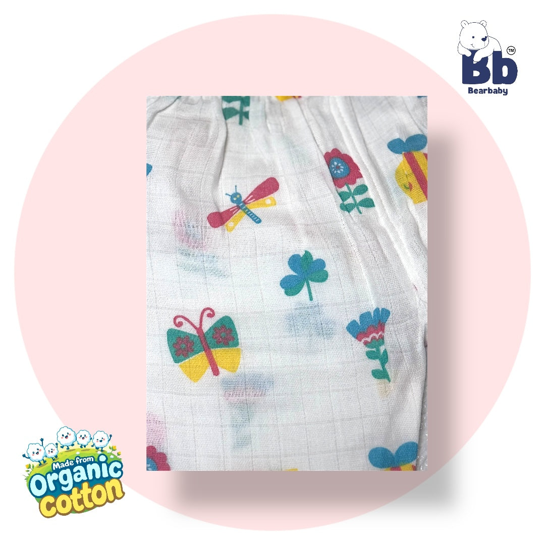 Baby Unisex Organic Cotton Muslin  Sleevless Jhabla & Payjama Set - Size 3m-6m- Bee Print