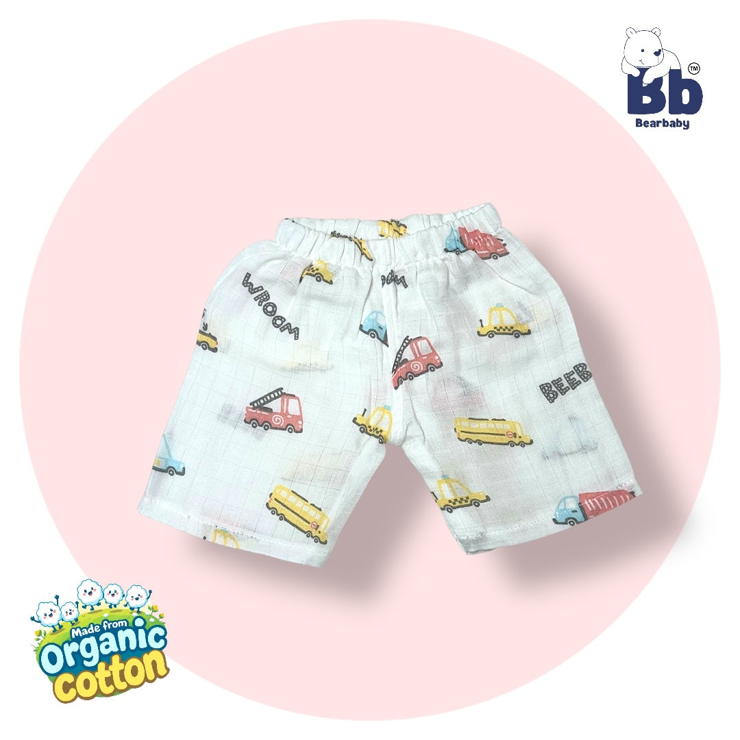 Baby Unisex Organic Cotton Muslin  Sleevless Jhabla & Payjama Set - Size 3m-6m-Truck Print