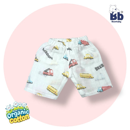 Baby Unisex Organic Cotton Muslin  Sleevless Jhabla & Payjama Set - Size 3m-6m-Truck Print