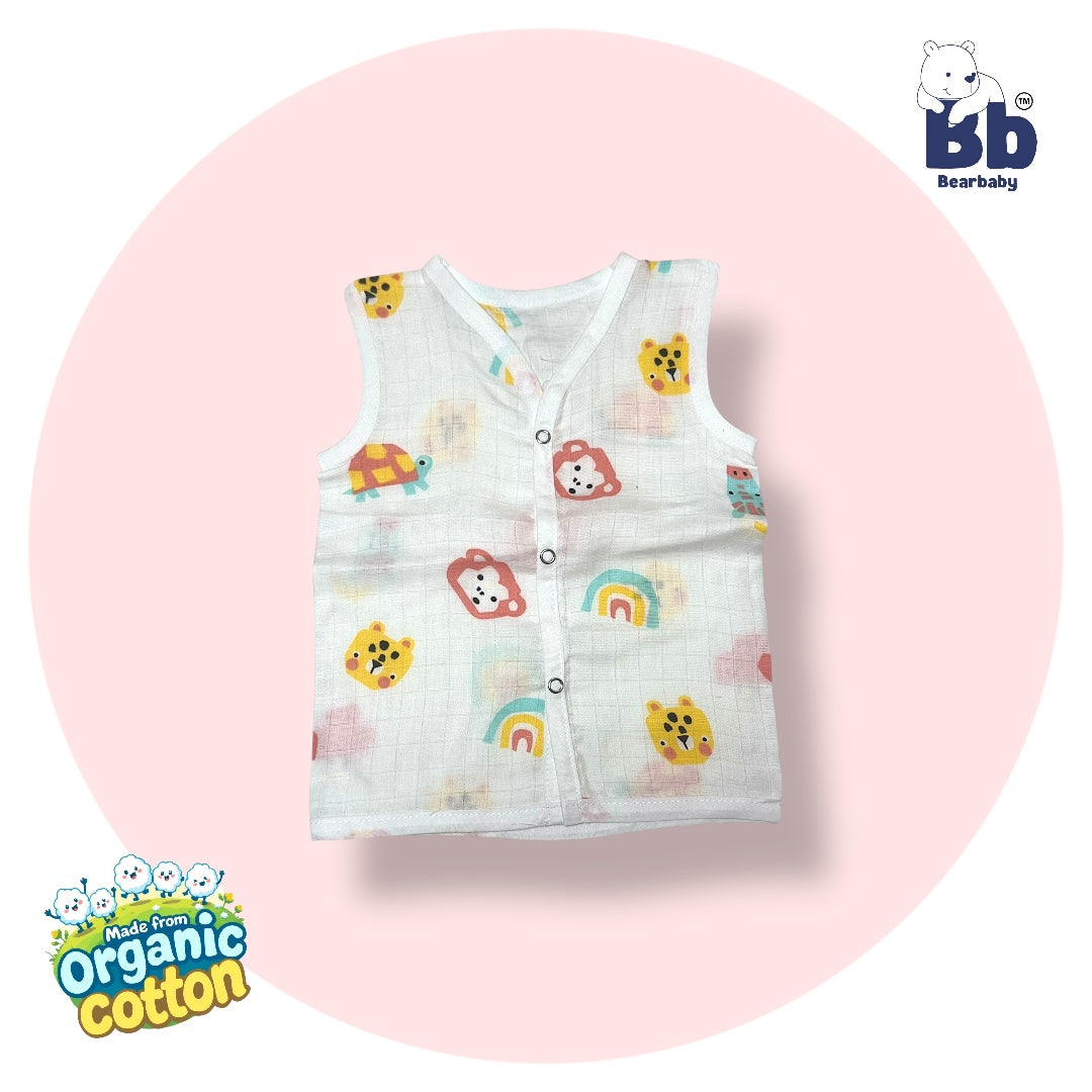 Baby Unisex Organic Cotton Muslin  Sleevless Jhabla & Payjama Set - Size 3m-6m-Monkey Print