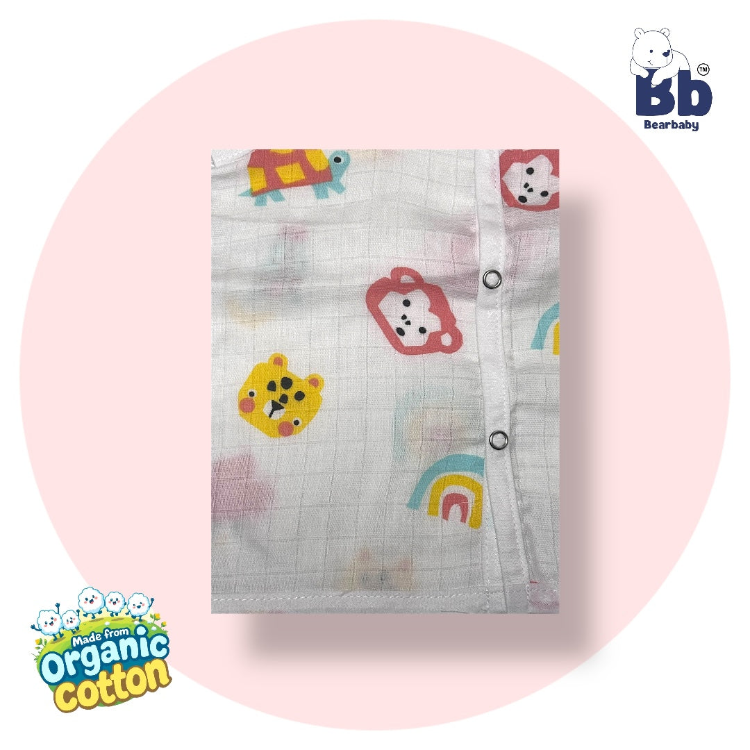 Baby Unisex Organic Cotton Muslin  Sleevless Jhabla & Payjama Set - Size 3m-6m-Monkey Print