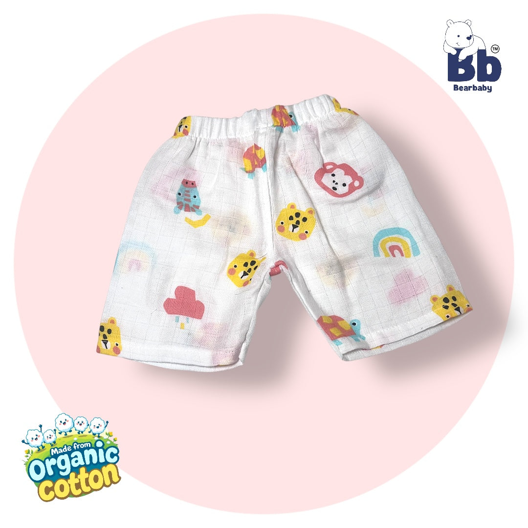 Baby Unisex Organic Cotton Muslin  Sleevless Jhabla & Payjama Set - Size 3m-6m-Monkey Print