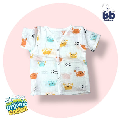 Baby Unisex Organic Cotton Muslin  Half Sleeves  Jhabla & Payjama Set - Size 6m-9m-Crab Print