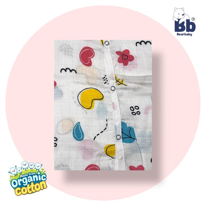 Baby Unisex Organic Cotton Muslin  Sleevless Jhabla & Payjama Set - Size 9m-12m-Star Print