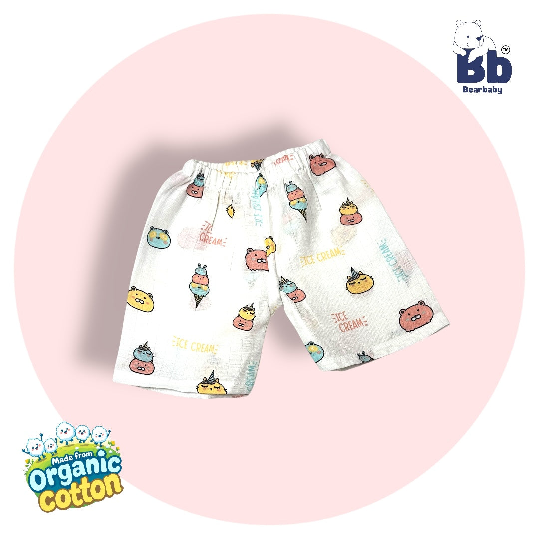Baby Unisex Organic Cotton Muslin  Sleevless Jhabla & Payjama Set - Size 9m-12m-Ice Cream Print